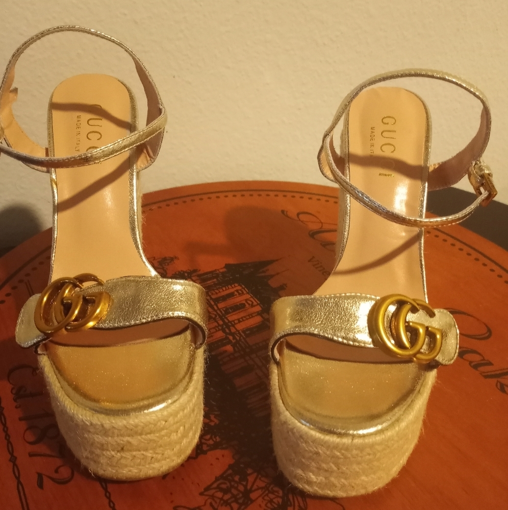 Gucci GG Espadrille Wedge Sandals